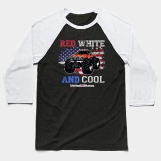 Monster Truck USA Red White and Cool Baseball T-Shirt